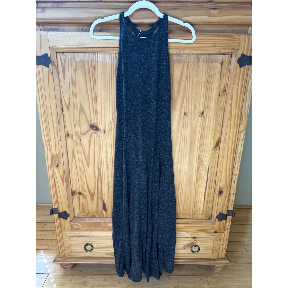 Halara Womens Charcoal Heather Grey Racerback Maxi Dress Linen Blend XS NWT